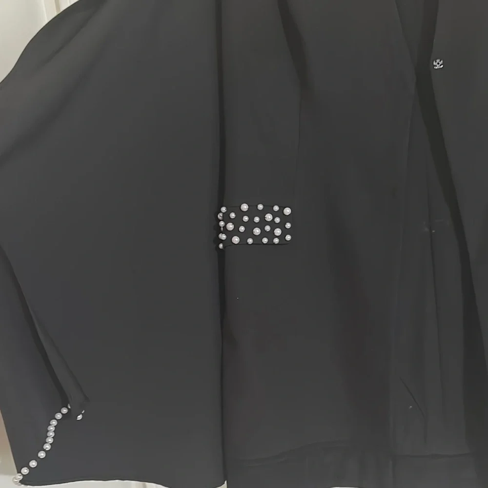 Black Studded Women's Cape Blazer Jacket with pearl embellishments